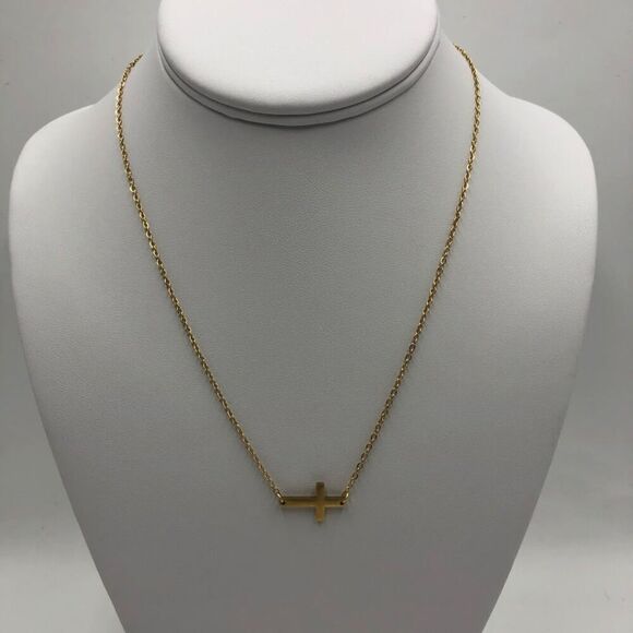 18K Gold Plated Stainless Steel "Cross' Necklace Women's Waterproof Spiritual - Picture 4 of 10